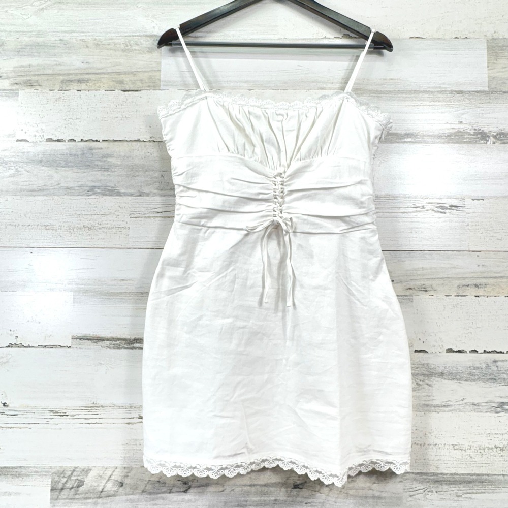 Beginning Boutique Mini Dress NEW 14 White New Daisy Lace Trim Cottagecore